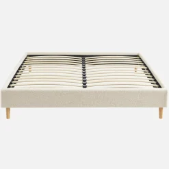 Bed met lattenbodem, bouclé afwerking, wit