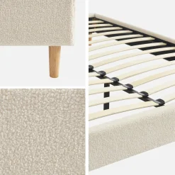 Bed met lattenbodem, bouclé afwerking, wit