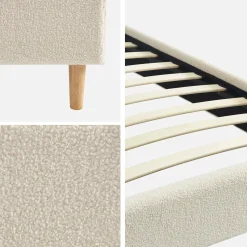 Bed met lattenbodem, bouclé afwerking, wit