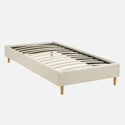 Bed met lattenbodem, bouclé afwerking, wit