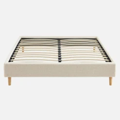 Bed met lattenbodem, bouclé afwerking, wit