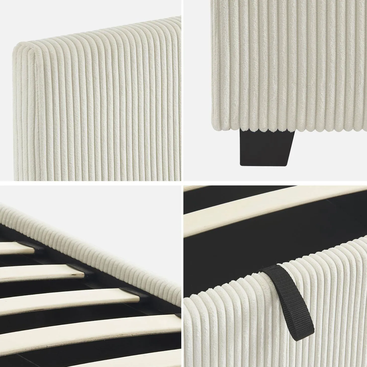Bed met lattenbodem en hoofdeinde, 90 x 190cm, corduroy
