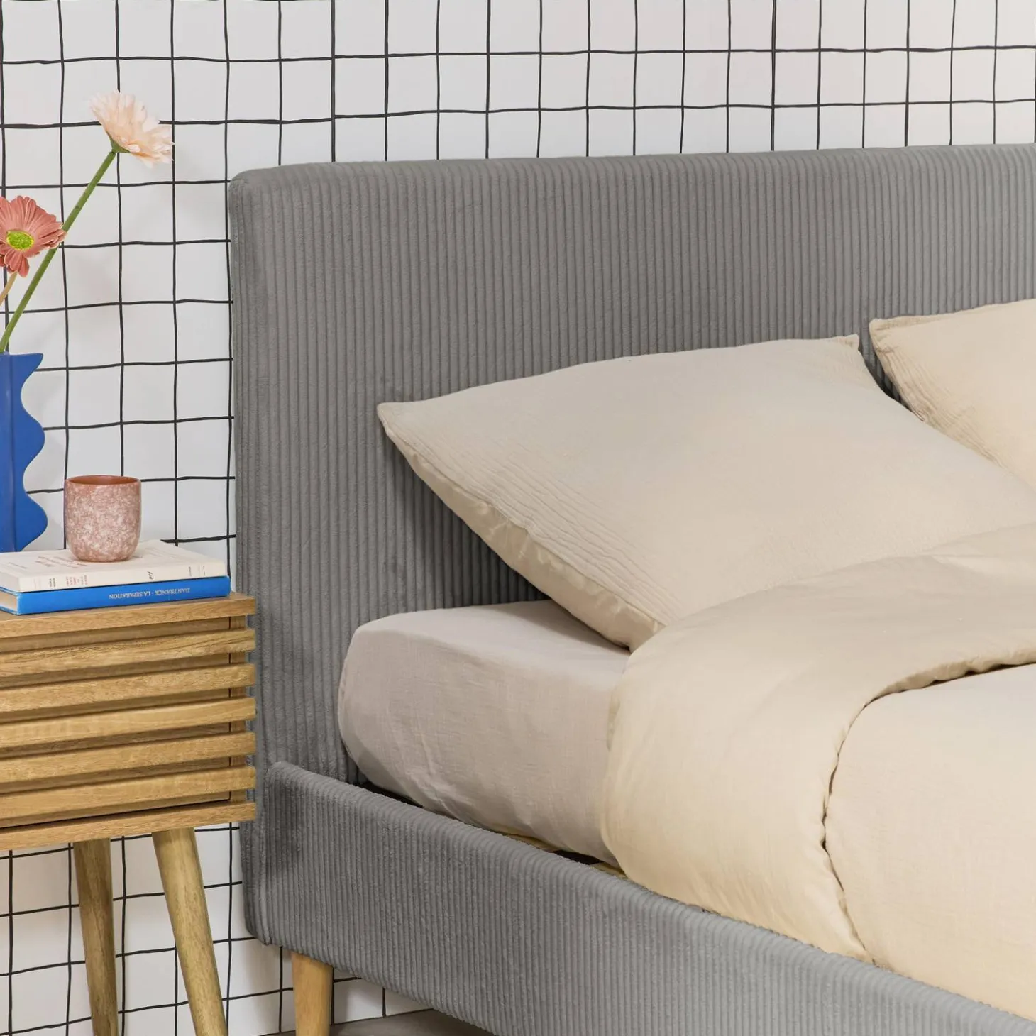 Bed met lattenbodem en hoofdeinde, 160x200cm corduroy