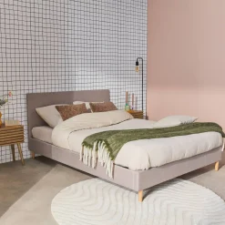 Bed met lattenbodem en hoofdeinde, stoffen afwerking
