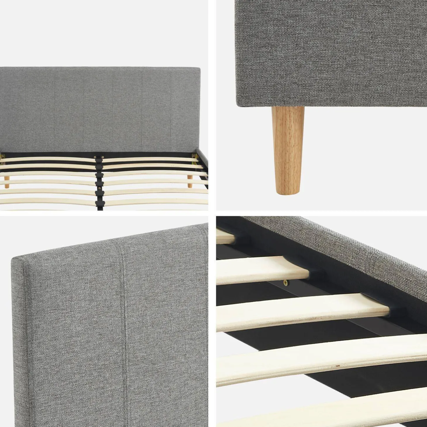 Bed met lattenbodem en hoofdeinde, stoffen afwerking