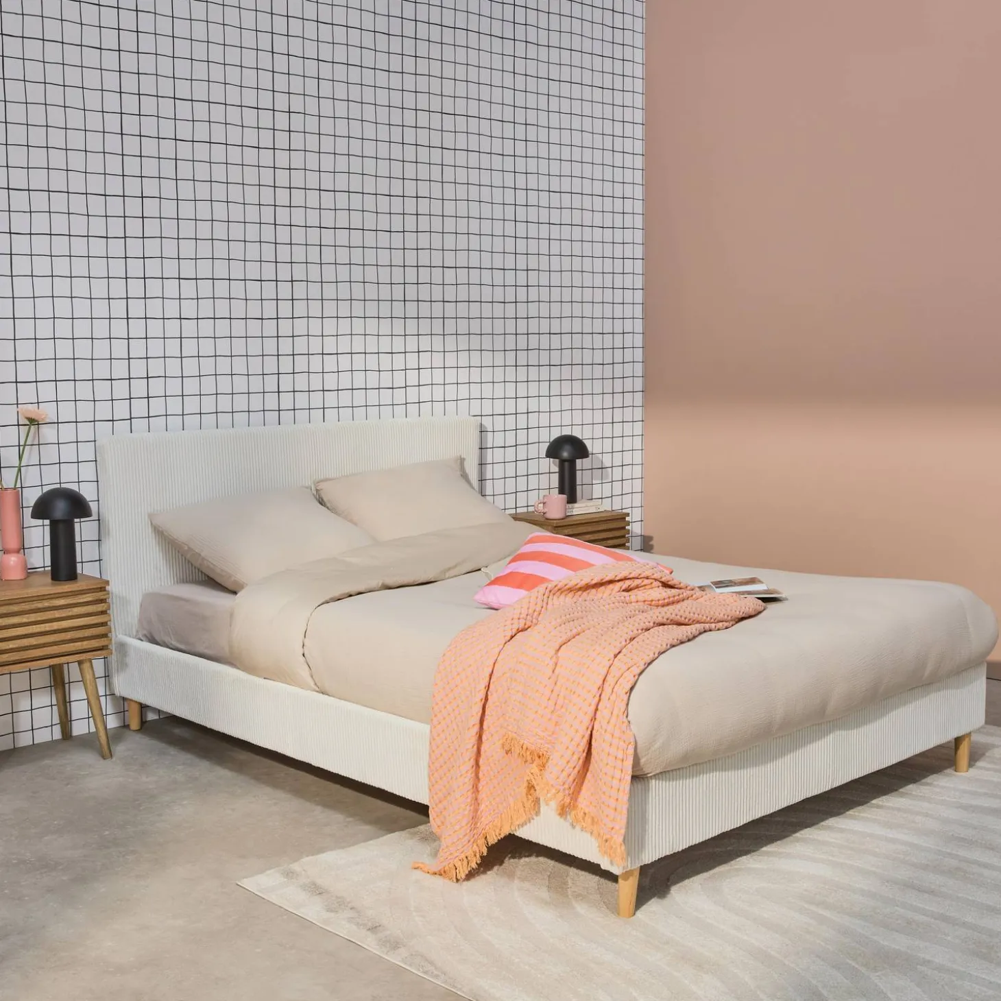 Bed met lattenbodem en hoofdeinde, 140x190cm corduroy
