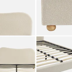 Bed met lattenbodem en hoofdeinde, wit met bouclé afwerking