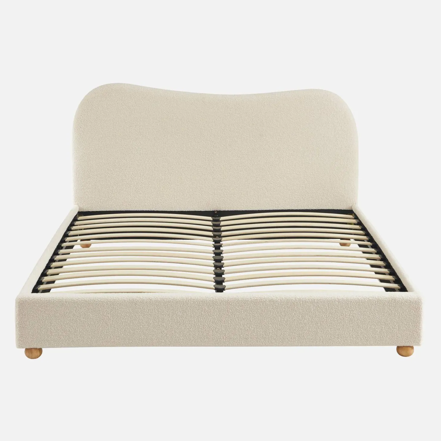 Bed met lattenbodem en hoofdeinde, wit met bouclé afwerking