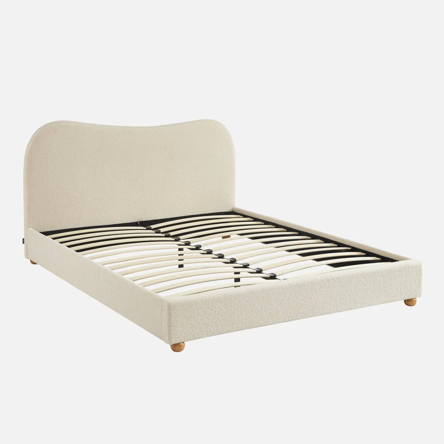 Bed met lattenbodem en hoofdeinde, wit met bouclé afwerking
