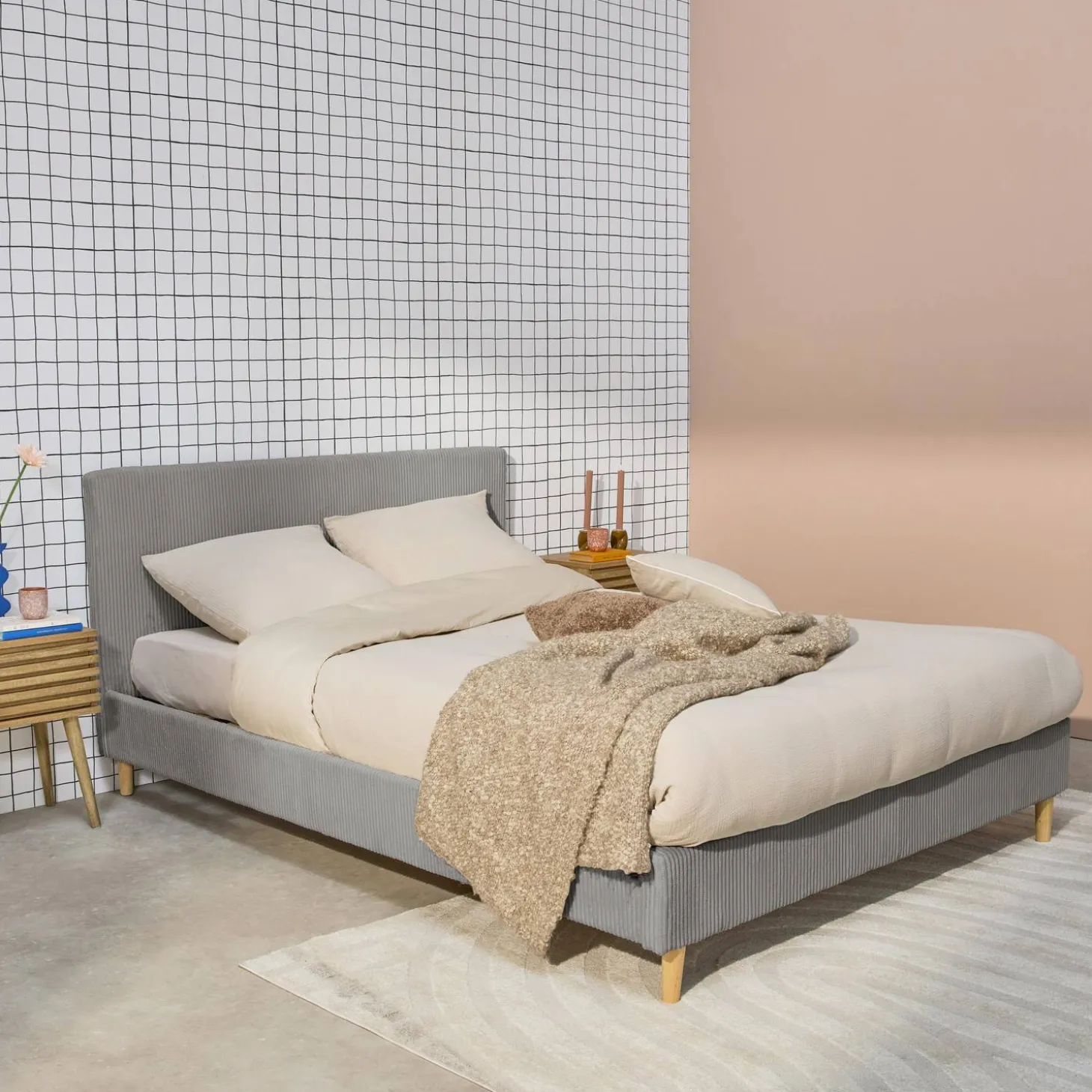 Bed met lattenbodem en hoofdeinde, 140x190cm corduroy