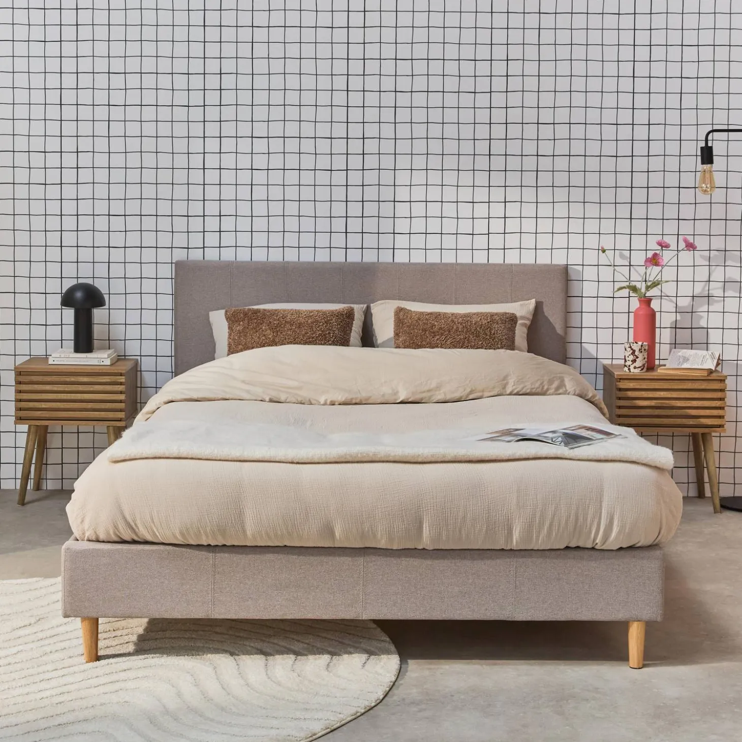 Bed met lattenbodem en hoofdeinde, stoffen afwerking