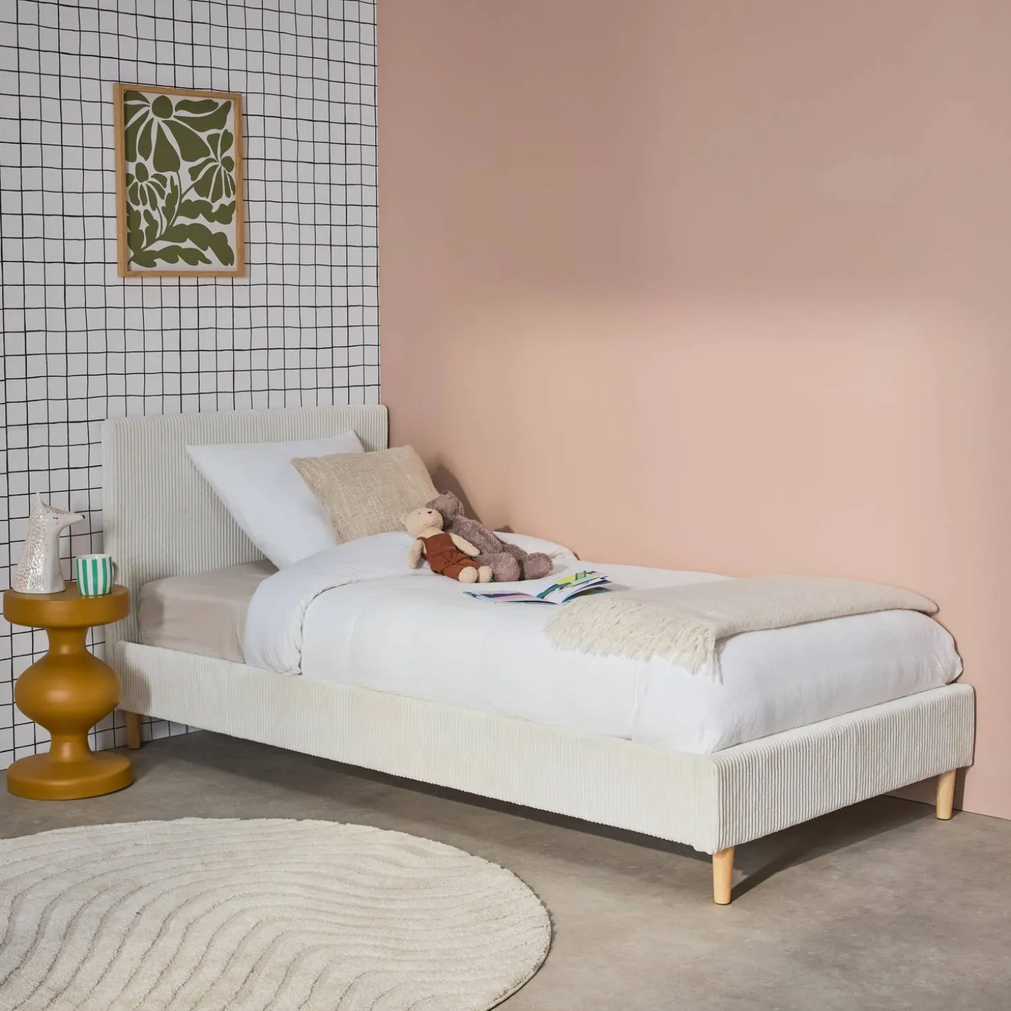 Bed met lattenbodem en hoofdeinde, 90x190cm corduroy