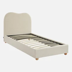 Bed met lattenbodem en hoofdeinde, wit met bouclé afwerking