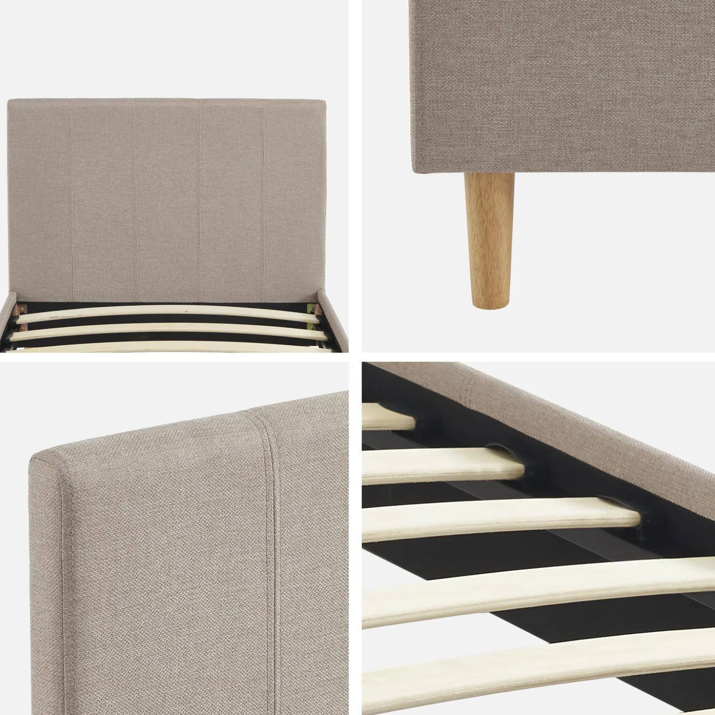 Bed met lattenbodem en hoofdeinde, stoffen afwerking