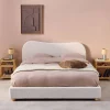 Bed met lattenbodem en hoofdeinde, wit met bouclé afwerking