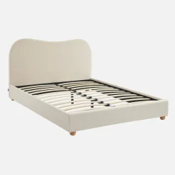 Bed met lattenbodem en hoofdeinde, wit met bouclé afwerking