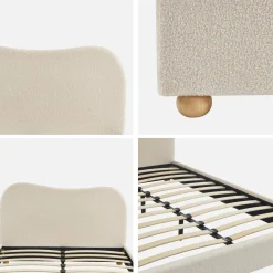 Bed met lattenbodem en hoofdeinde, wit met bouclé afwerking