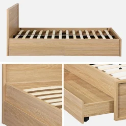 Bed 140x190cm met 4 lades inclusief lattenbodem en hoofdbord houtdecor
