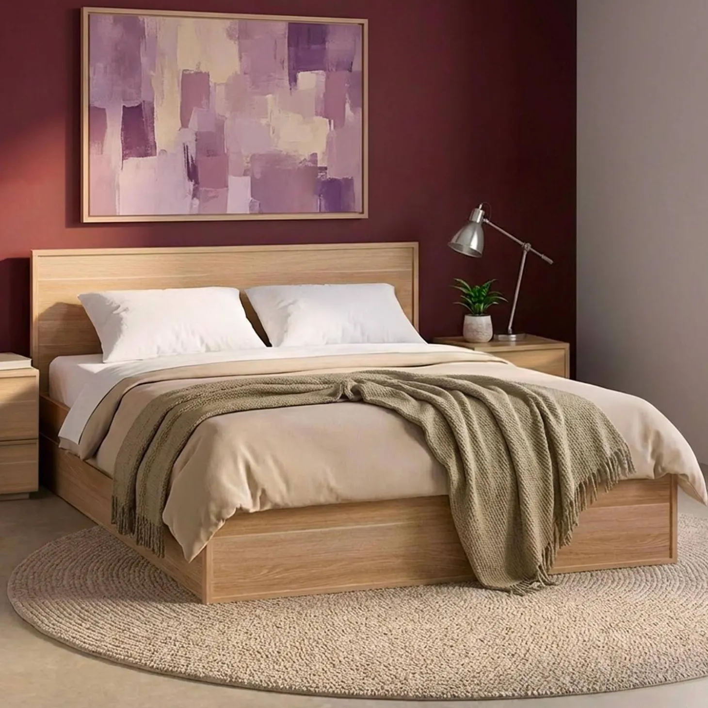 Bed 140x190cm met 4 lades inclusief lattenbodem en hoofdbord houtdecor