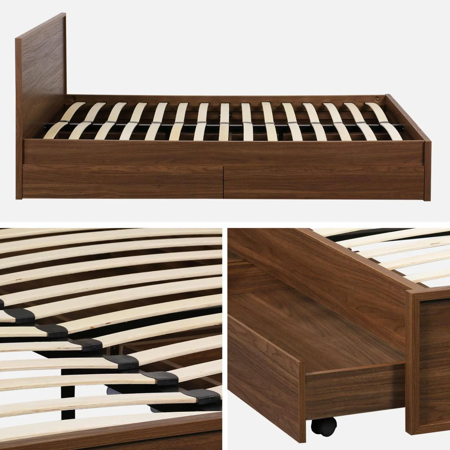 Bed 160x200cm met 4 lades inclusief lattenbodem en hoofdbord houtdecor