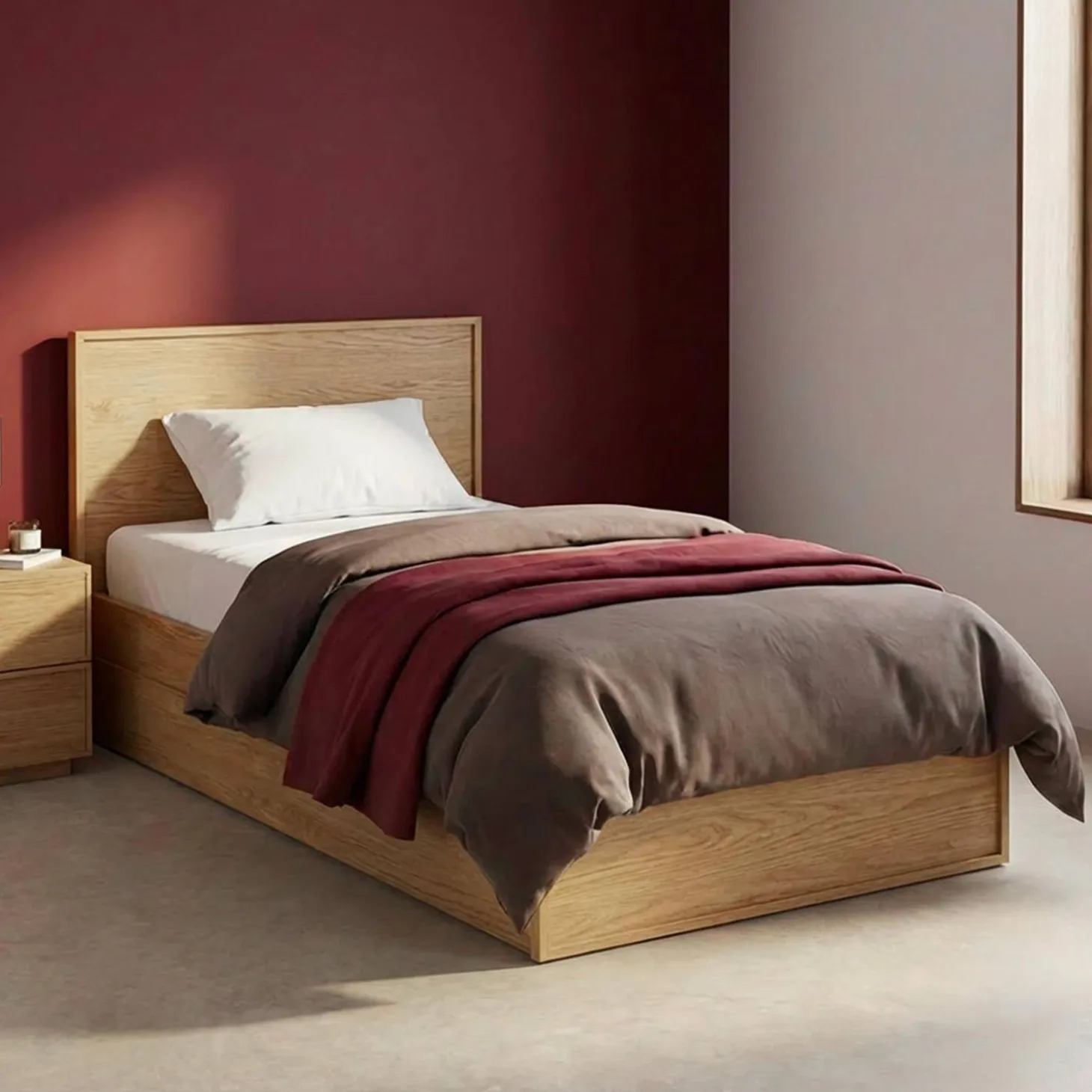Bed 90x190cm met 2 lades inclusief lattenbodem en hoofdbord houtdecor