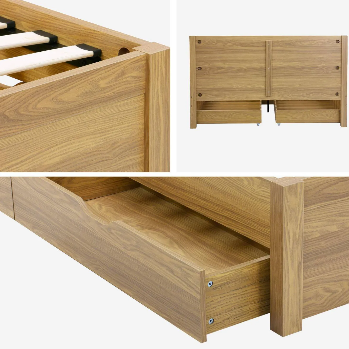 Bed 160 x 200cm met 4 lades lattenbodem en hoofdbord houtdecor