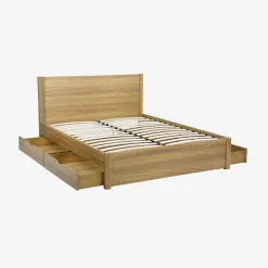 Bed 160 x 200cm met 4 lades lattenbodem en hoofdbord houtdecor