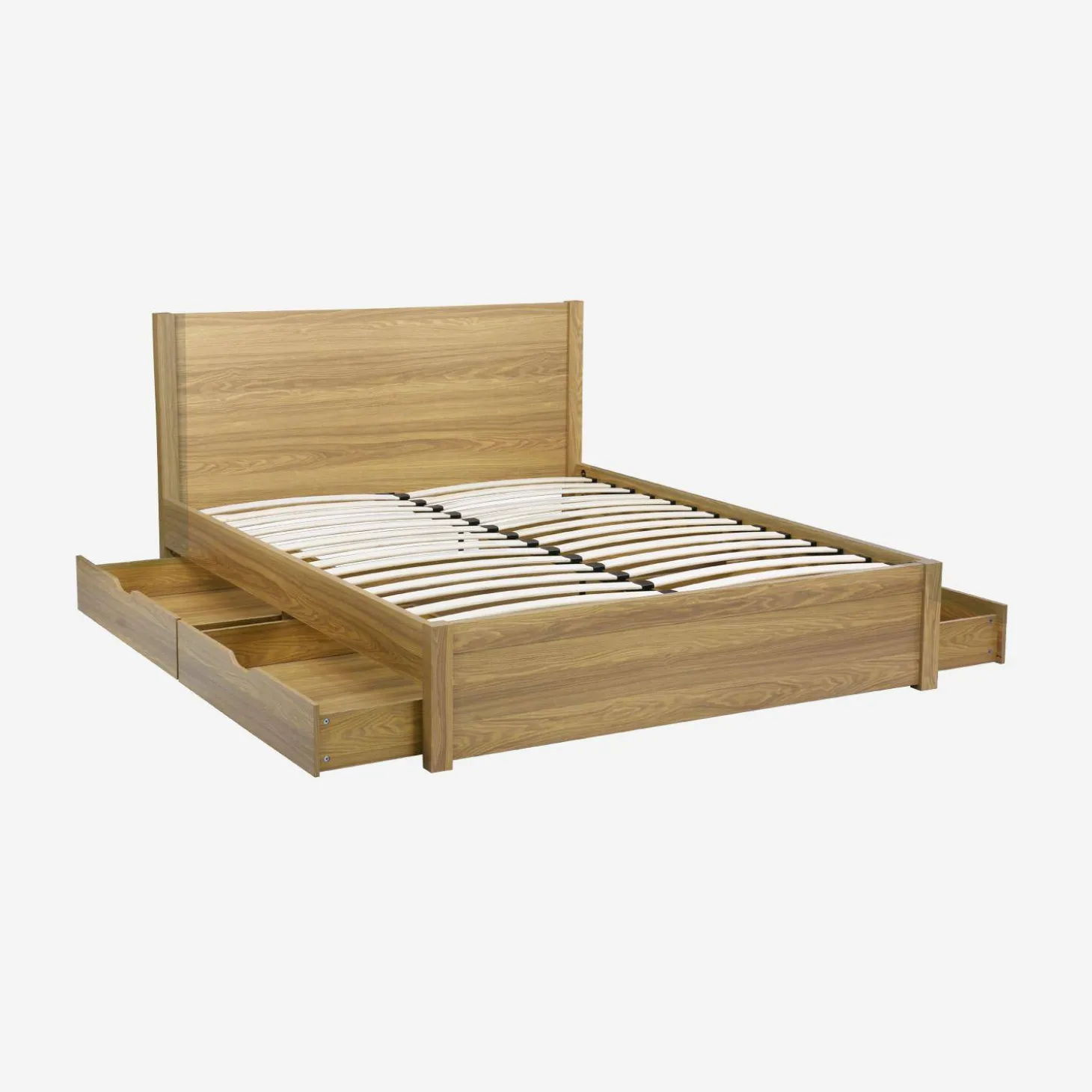 Bed 160 x 200cm met 4 lades lattenbodem en hoofdbord houtdecor