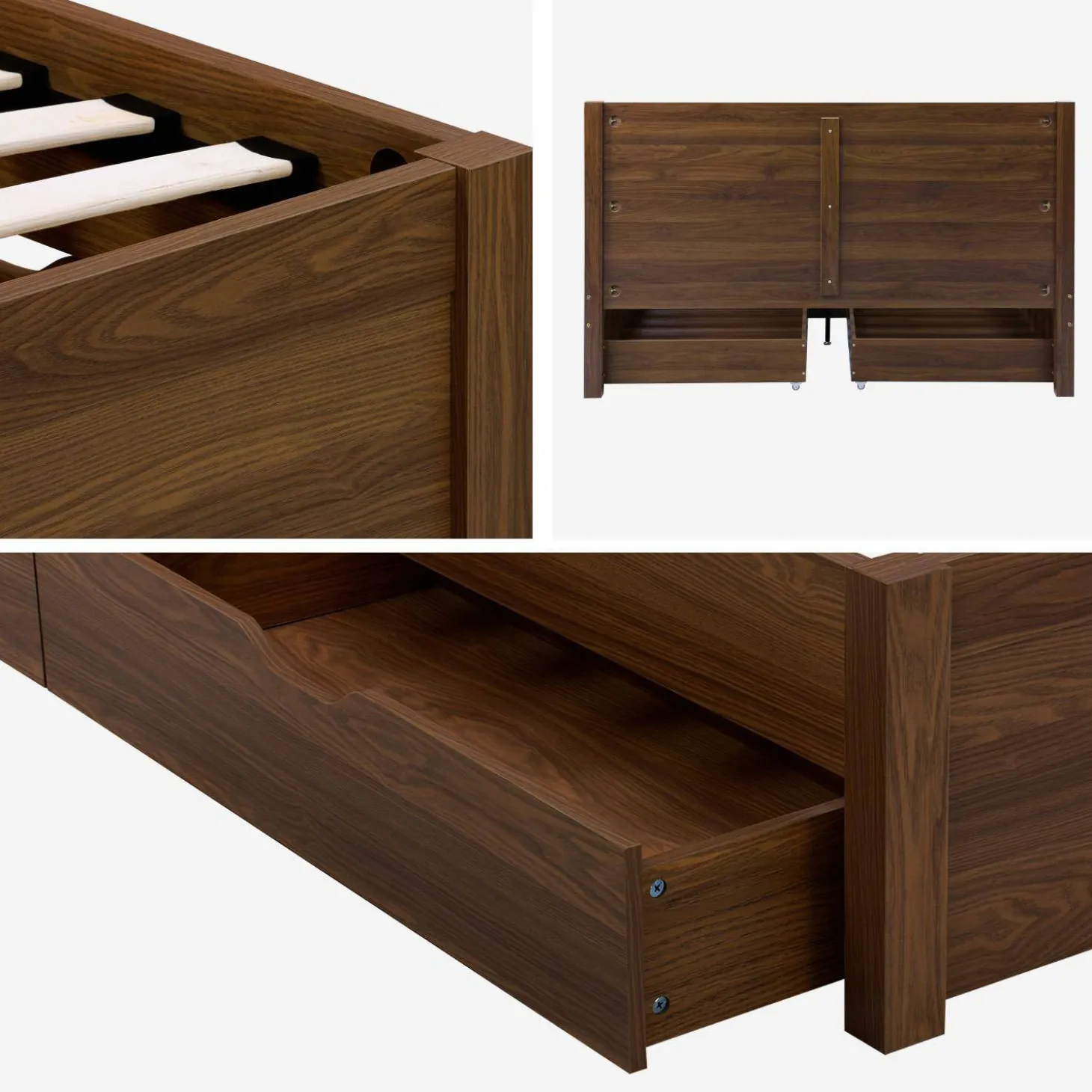 Bed 160 x 200cm met 4 lades lattenbodem en hoofdbord houtdecor