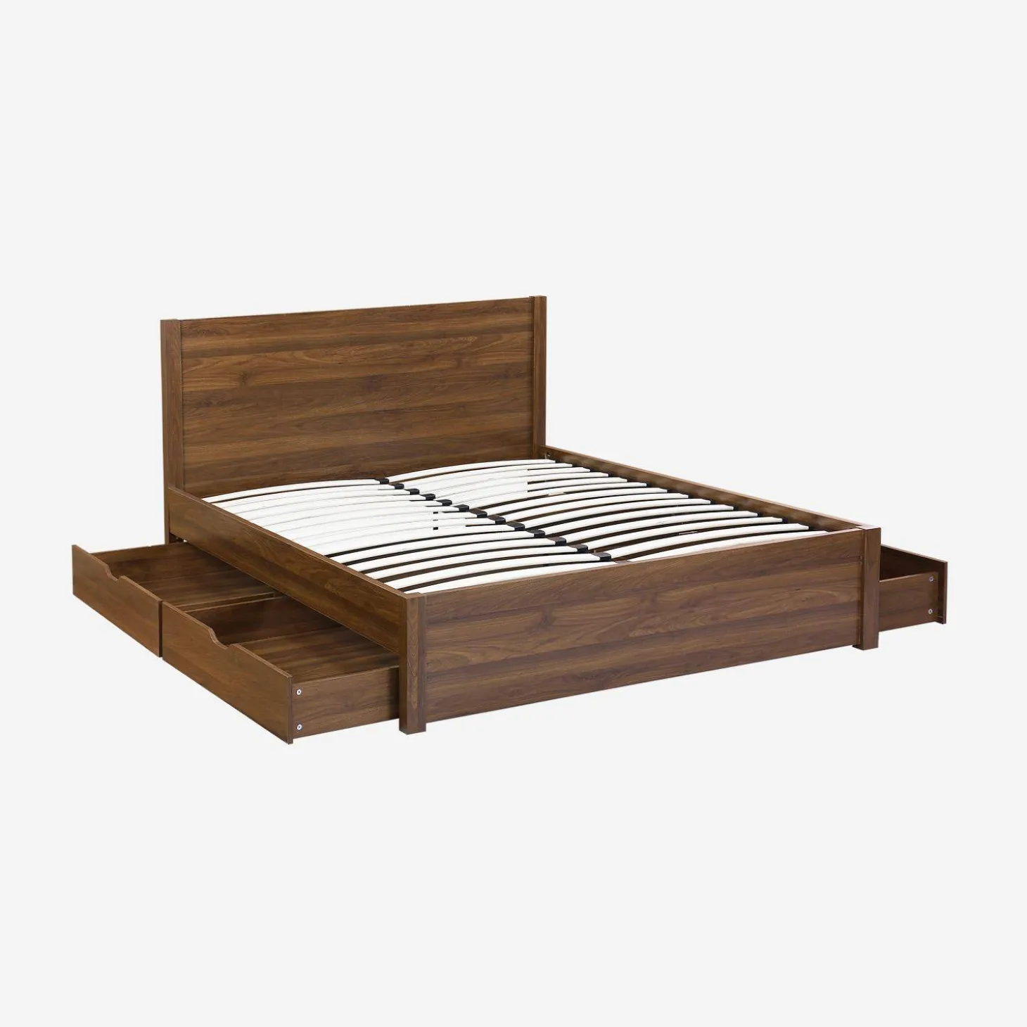 Bed 160 x 200cm met 4 lades lattenbodem en hoofdbord houtdecor
