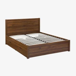 Bed 160 x 200cm met 4 lades lattenbodem en hoofdbord houtdecor