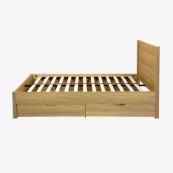 Bed 140x190cm met lattenbodem hoofdbord en 4 laden houtdecor