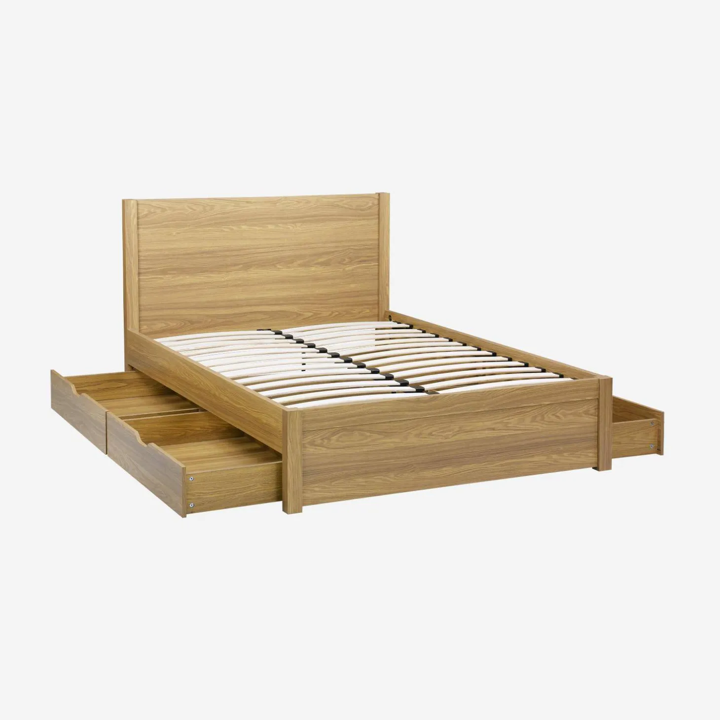 Bed 140x190cm met lattenbodem hoofdbord en 4 laden houtdecor