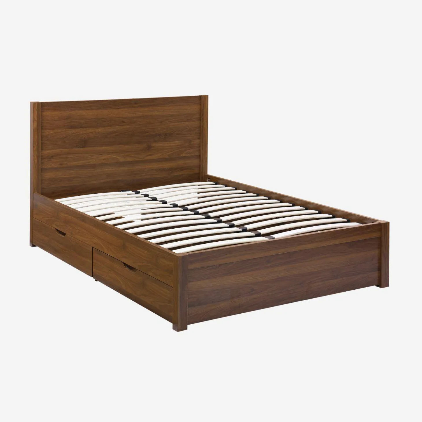 Bed 140x190cm met lattenbodem hoofdbord en 4 laden houtdecor