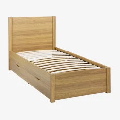 Bed 90x190cm met lattenbodem hoofdbord en 4 laden houtdecor