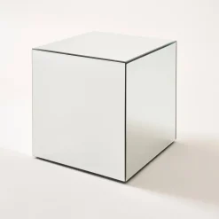 Bijzettafel kubus spiegelglas 40cm