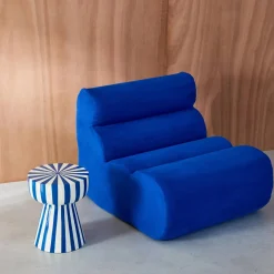 Bijzettafel, nachtkastje geëmailleerd staal gestreept Ø34 x H41cm