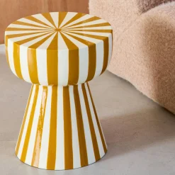 Bijzettafel, nachtkastje geëmailleerd staal gestreept Ø34 x H41cm