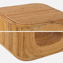 Bijzettafel, nachtkastje met vak, natuurlijk rotan (Set van 2)