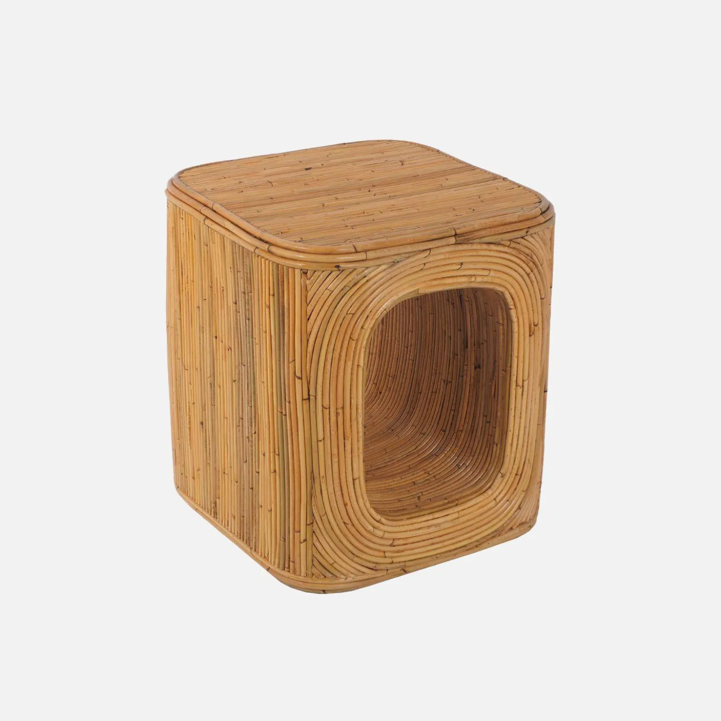 Bijzettafel, nachtkastje met vak, natuurlijk rotan (Set van 2)