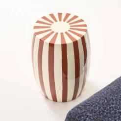 Bijzettafel, nachtkastje van gestreept geëmailleerd staal Ø35 x H 46cm