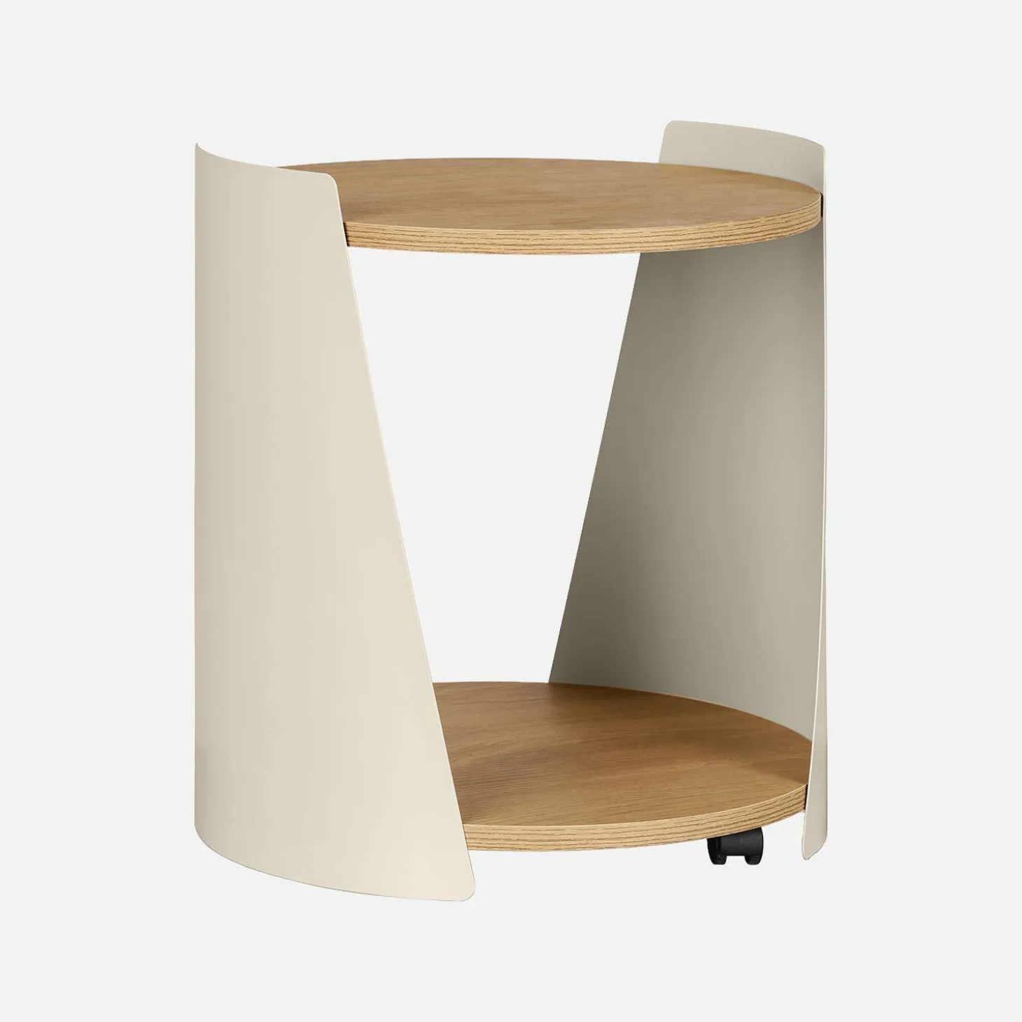 Bijzettafel op wieltjes van metaal en houtdecor