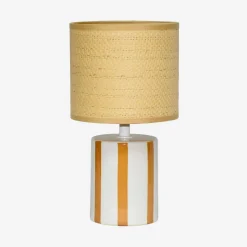 Binnen tafellamp keramiek lampenkap rotan effect H 28cm
