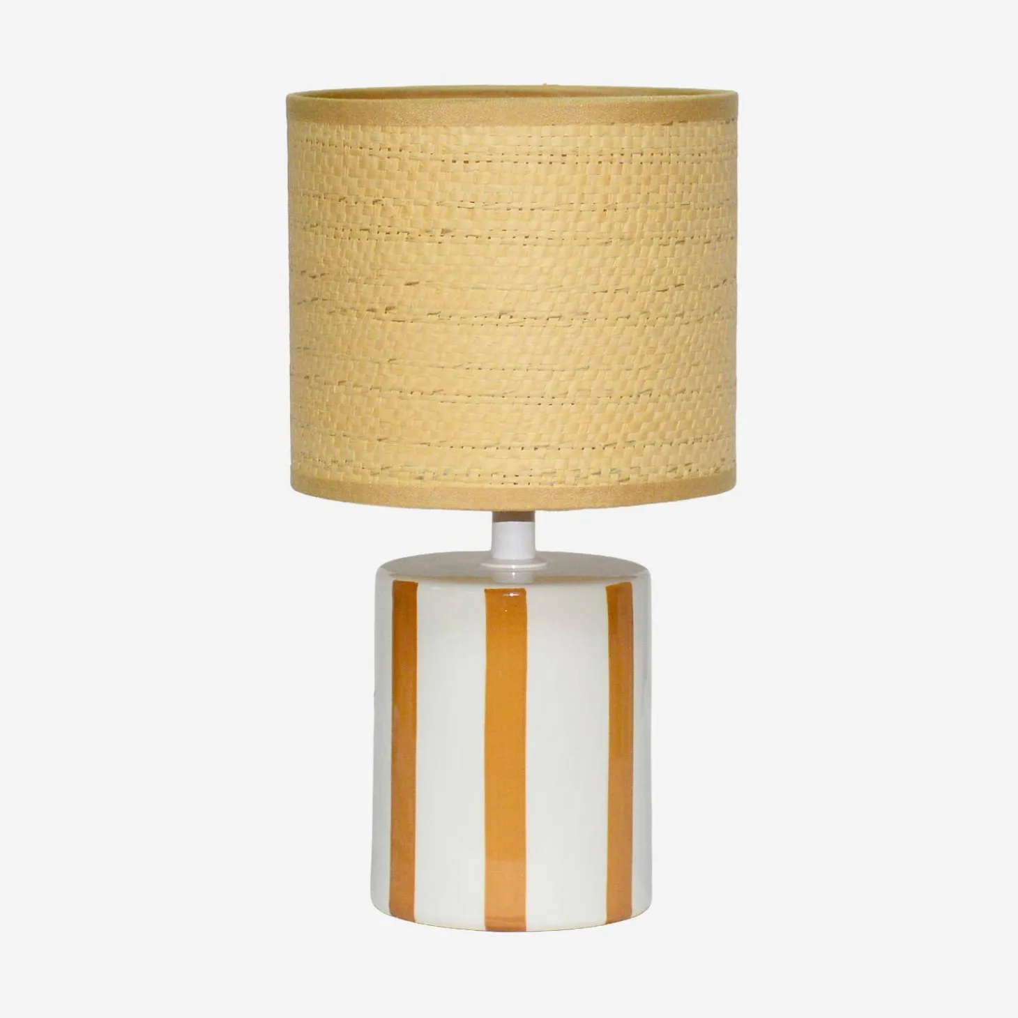 Binnen tafellamp keramiek lampenkap rotan effect H 28cm
