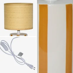 Binnen tafellamp keramiek lampenkap rotan effect H 28cm