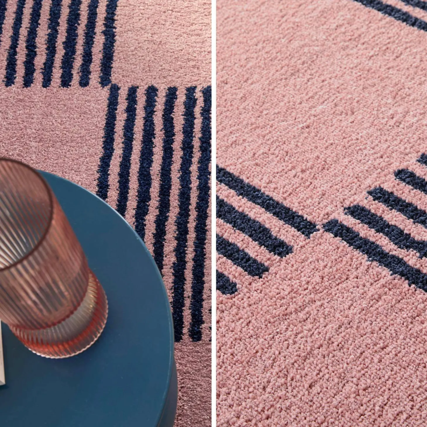 Binnen tapijt blauw en roze dambordpatroon