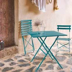 Bistrotafel met 2 stoelen inklapbaar metaal 70 x 70cm