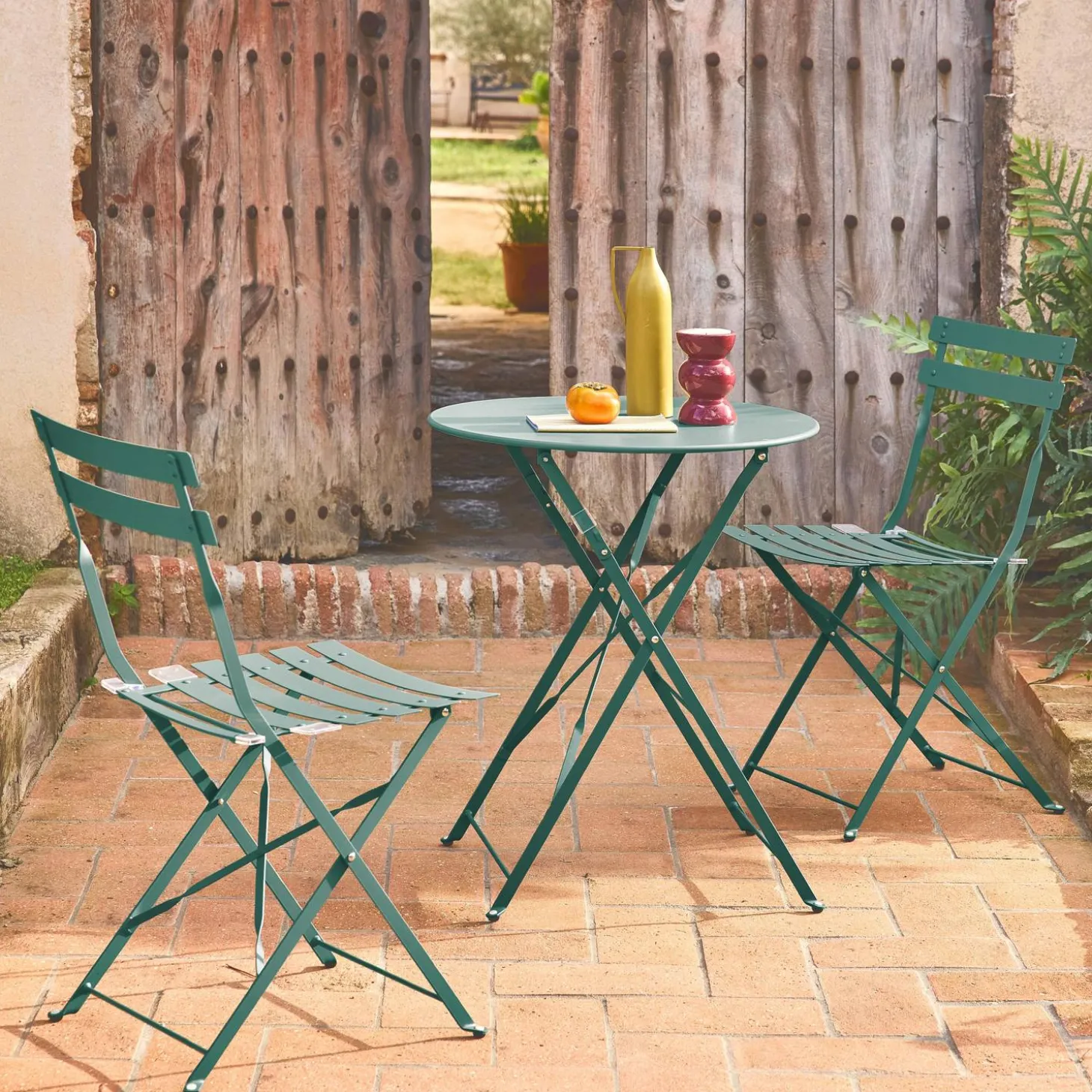 Bistrotafel met 2 stoelen inklapbaar metaal Ø60 x 70cm
