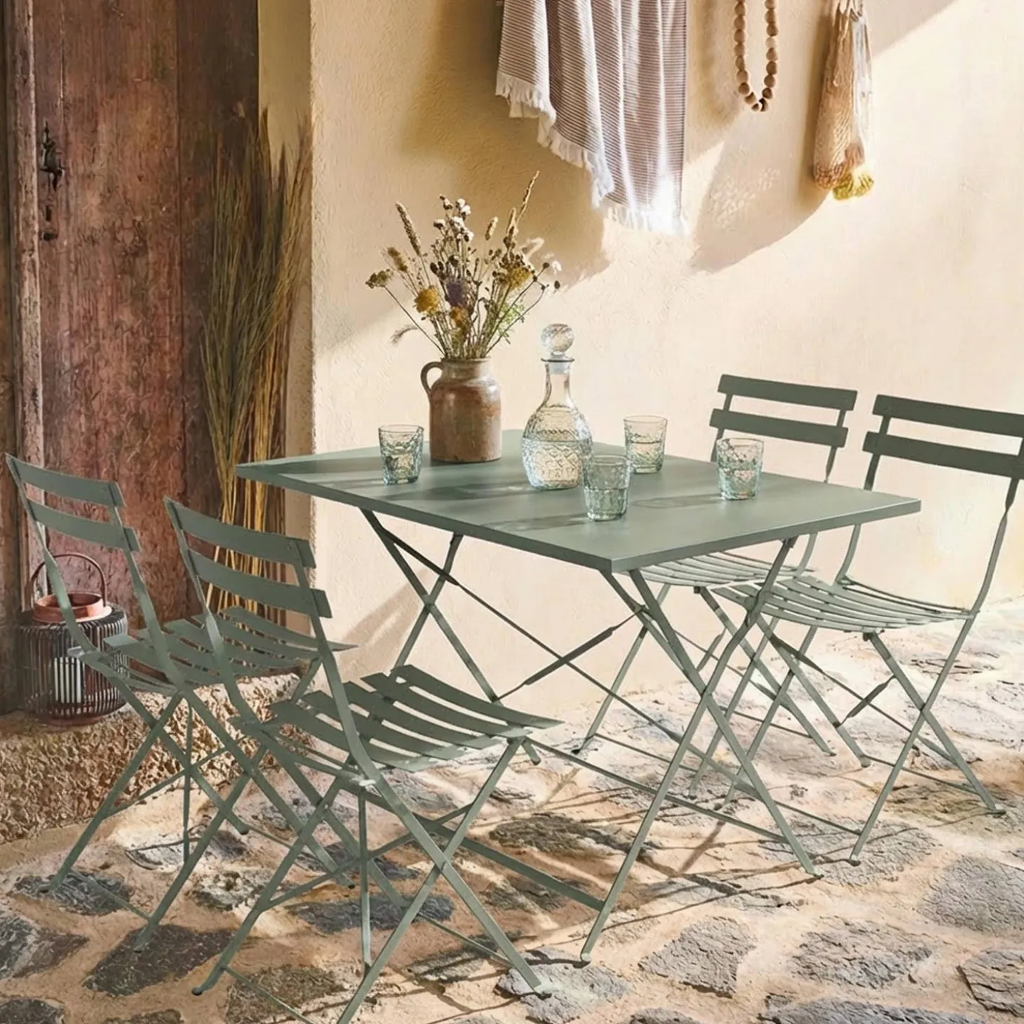 Bistrotafel met 4 stoelen inklapbaar metaal 110 x 70cm