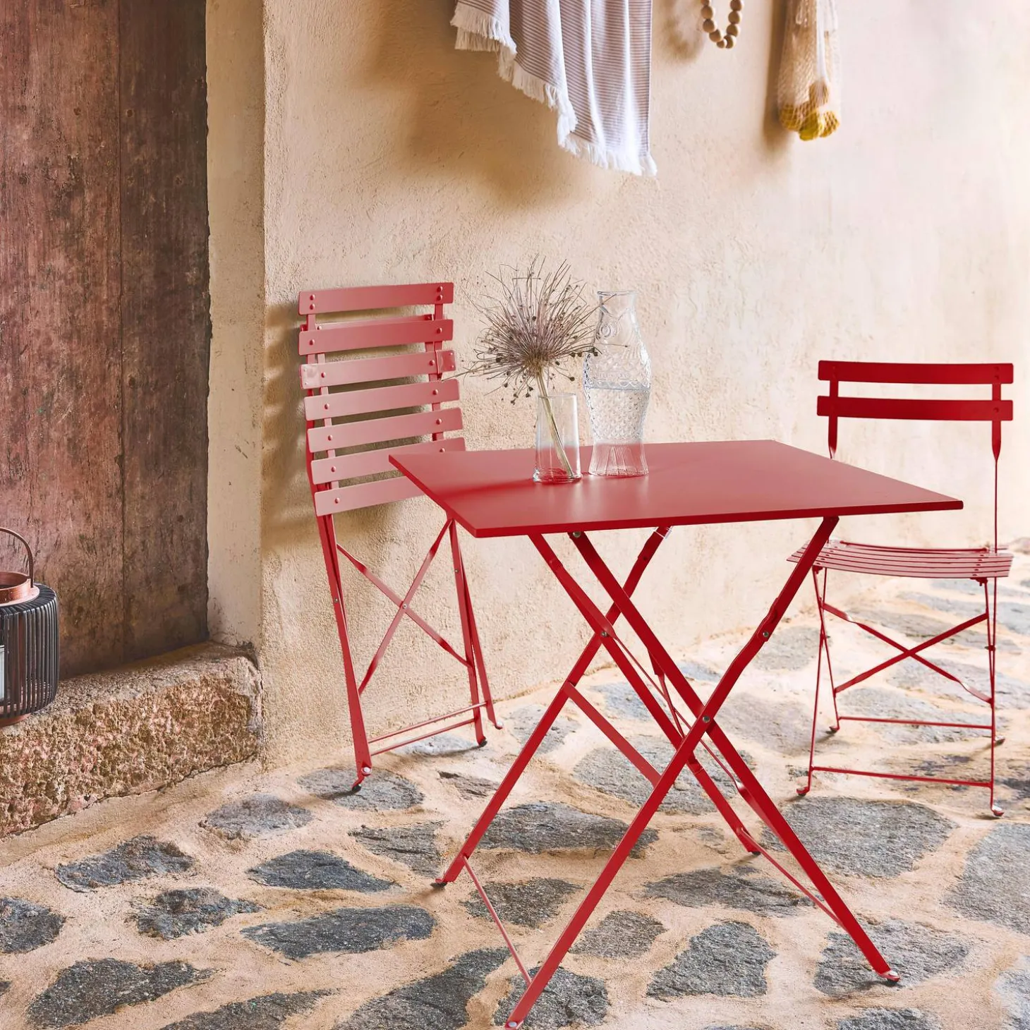Bistrotafel met 2 stoelen inklapbaar metaal 70 x 70cm